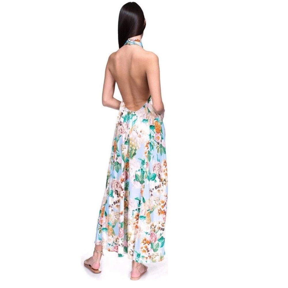 Cara Cara Dress Marion Blue Floral Maxi Twist Halter Neck Backless Open Back XL - Picture 2 of 10